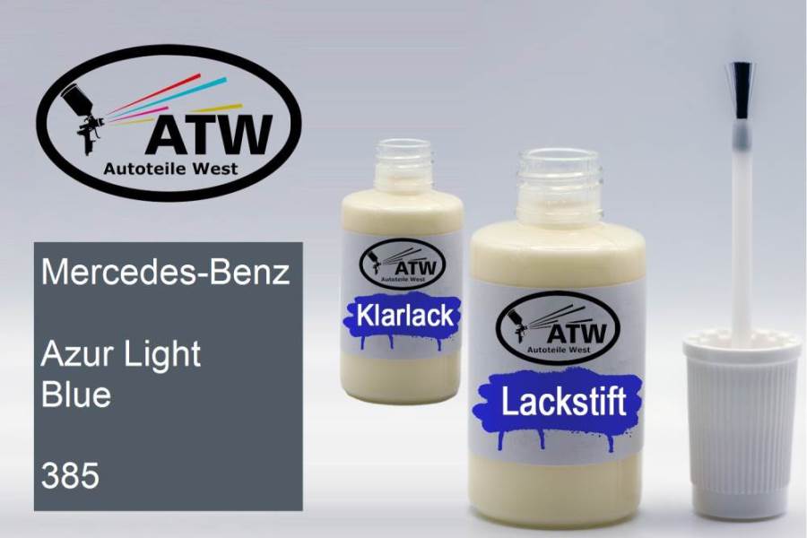 Mercedes-Benz, Azur Light Blue, 385: 20ml Lackstift + 20ml Klarlack - Set, von ATW Autoteile West.